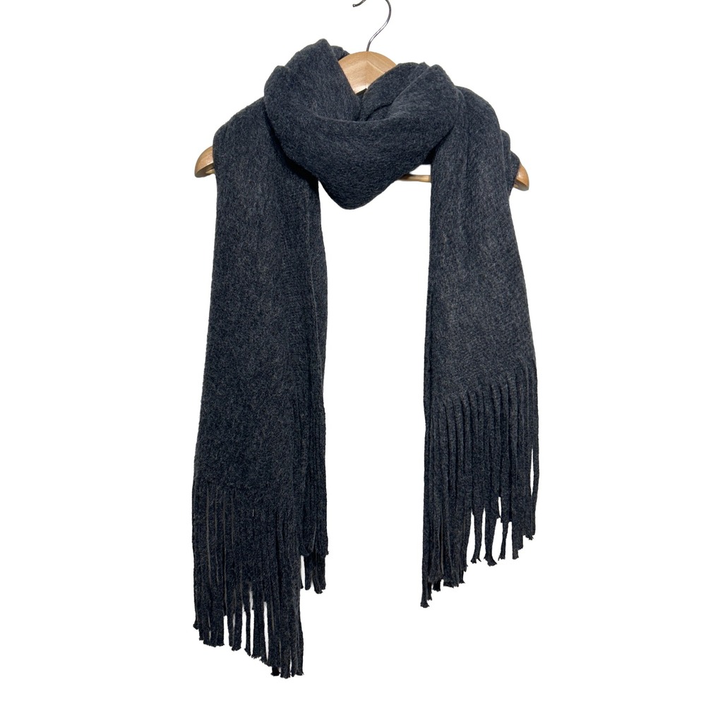 Anthropologie Scarf Charcoal Gray Soft Fringe Women's‎ Large 74" x 32" Winter